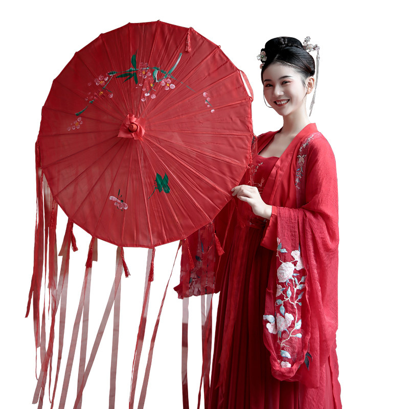 古代女子古装汉服油纸伞古风伞摄影走秀道具伞防雨飘带伞流苏伞_虎窝淘