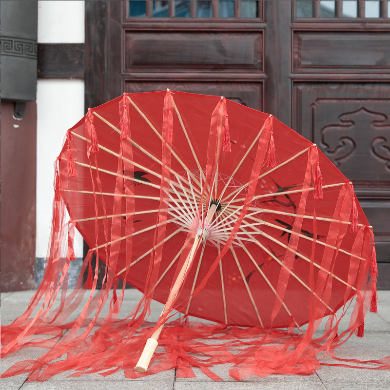 古代女子古装汉服油纸伞古风伞摄影走秀道具伞防雨飘带伞流苏伞_虎窝淘