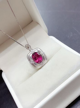 拉丝精工925银吊坠红宝石碧玺镁铝镶嵌椭圆6×8银托空托加工定制