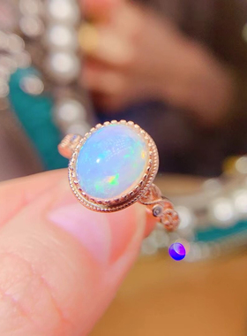 新款925纯银戒托空托活圈包镶8×10平底宝石定制加工银托欧泊宝石