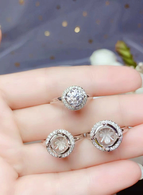 精工925纯银戒托空托活圈镶嵌圆形6.5/8/9mm一克拉两克拉来石加工