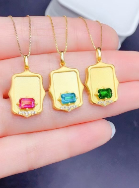 925纯银古法金吊坠项链空托4*6mm长方形透灰石托帕石玉石银托加工