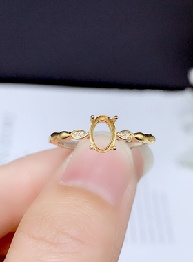 925纯银戒指镶嵌椭圆形3*4/4*5/5*7mm红宝石祖母绿碧玺空托定制