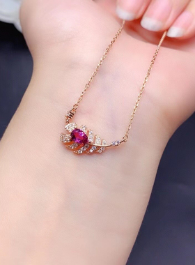 925纯银吊坠锁骨链镶嵌水滴4×6透辉祖母绿碧玺坦桑石空托银托