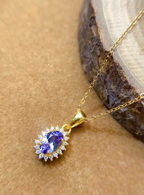 925纯银坦桑石吊坠项链镶嵌椭圆5×7/6×8/8×10/15×20银托空托