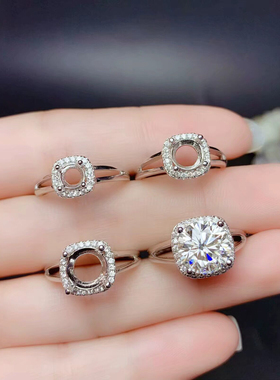 多尺寸925纯银戒托空托一克拉仿钻戒银托圆形5 /6.5/8mm宝石批发