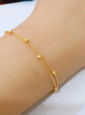 双层满天星女18K黄玫瑰金彩金手链脚链转运珠项链A750