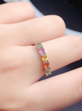 S925纯银天然碧玺戒指镶嵌5粒椭圆3*4宝石空托银托来石定制加工