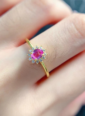 戴妃款925纯银粉蓝宝石戒指镶嵌椭圆4×5红宝石戒托空托银托定制