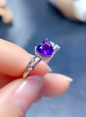 925纯银天然水晶戒指来石镶嵌心形6×6戒托空托批发加工宝石银托