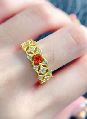 复古镂空925纯银戒指镶嵌方形3×3红宝石碧玺尖晶石空托戒托定制