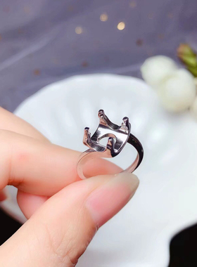 925银戒指空托定制镶嵌圆形6.5/8/9仿钻石一克拉两克拉来石定制