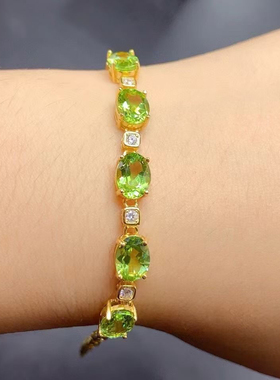 925纯银手链空托镶嵌椭圆形6*8宝石5粒橄榄石透辉石来石加工银托