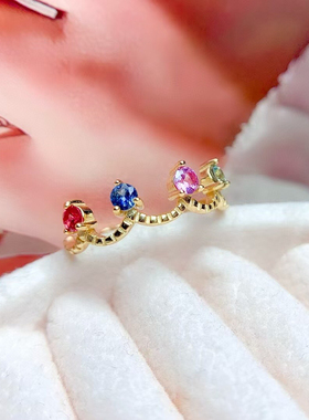 925纯银戒指碧玺镶嵌4粒圆形3×3mm轻奢戒托银托空托批发彩蓝宝石