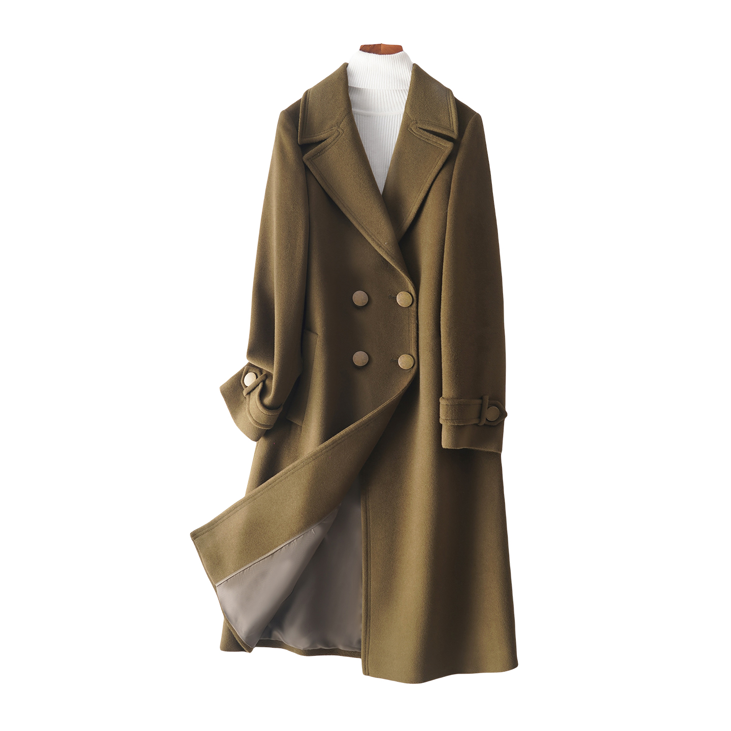 全羊毛呢大衣女中长款西装领双排扣时尚2025秋冬新款休闲流行外套 - 图3