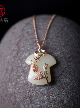 灵机生活馆和田玉旗开得胜吊坠旗袍挂件项链女锁骨链银饰