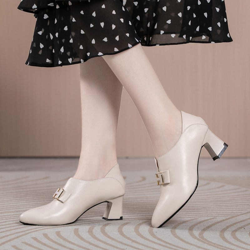 真皮高跟鞋女春秋季新款气质粗跟职业鞋春秋百搭深口小皮鞋通勤OL,淘宝优惠券,粉丝福利购,淘宝优惠卷