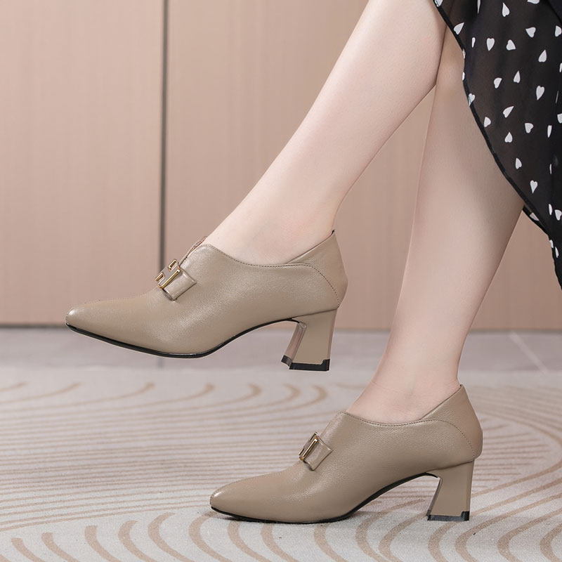 真皮高跟鞋女春秋季新款气质粗跟职业鞋春秋百搭深口小皮鞋通勤OL,淘宝优惠券,粉丝福利购,淘宝优惠卷