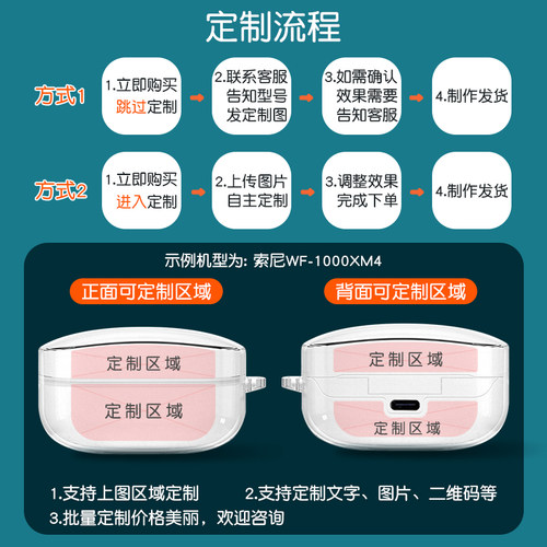 适用于索尼WF-1000XM4耳机保护套来图定制刻字WF-1000XM5硅胶透明无线蓝牙充电仓外壳防摔图片自定小众趣味-图2