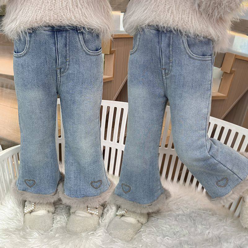 女童加绒一体裤子牛仔裤秋冬2024宝宝儿童加厚冬季洋气毛条微辣裤,淘宝优惠券,粉丝福利购,淘宝优惠卷