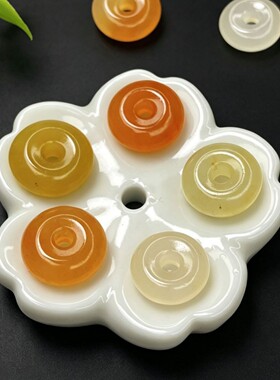 产地直销12mm金丝玉多色平安扣天然散珠玉石饰品配件金丝玉批发