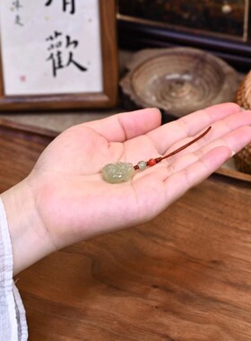 全新新中式和田玉财神手机绳天然手工古风晴水财神爷挂饰