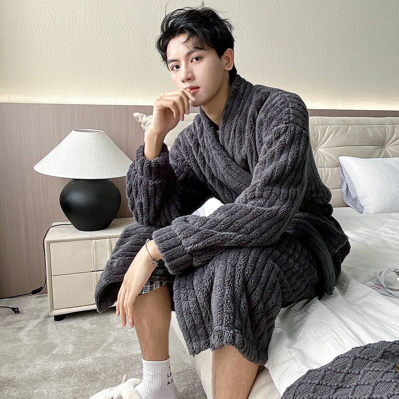 秋冬季加长款情侣休闲简约睡袍 pxfc睡袍/浴袍