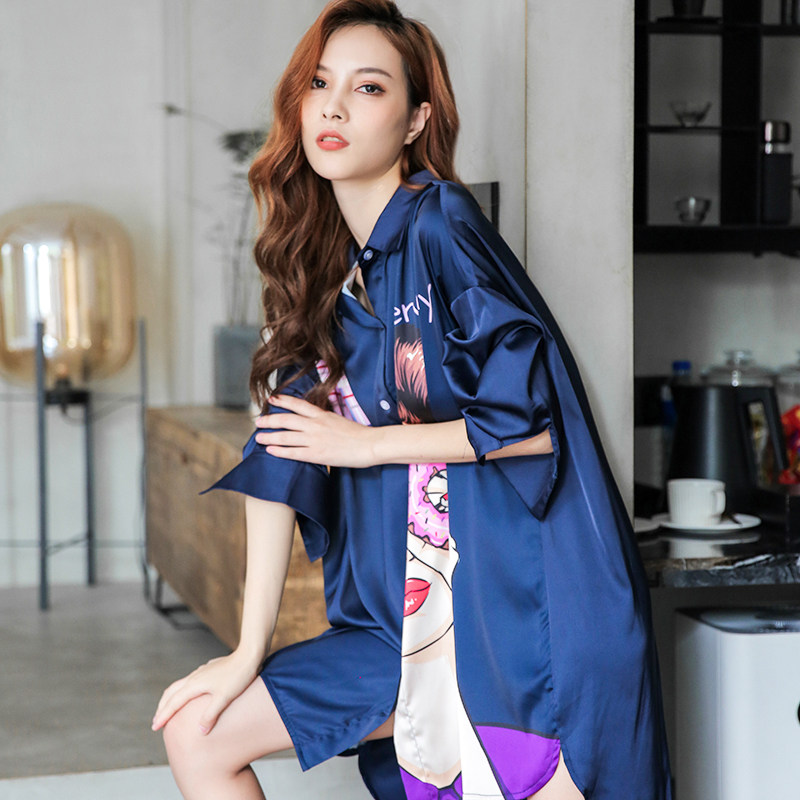 2020新款睡裙春秋冰丝性感卡通衬衫 pxfc睡裙