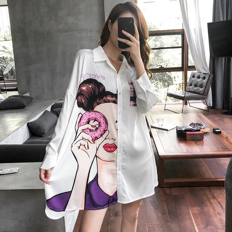 2020新款睡裙春秋冰丝性感卡通衬衫 pxfc睡裙