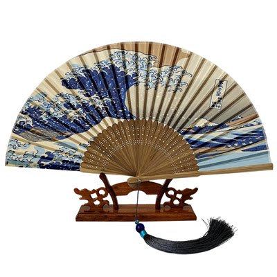 日式和风浮世绘神奈川海浪富士山折扇子日本和扇男女工艺扇礼品夏 虎窝淘