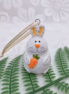 创意兔子胡萝卜花朵小吊件陶瓷浮雕立体挂件家居装饰可爱生日礼品