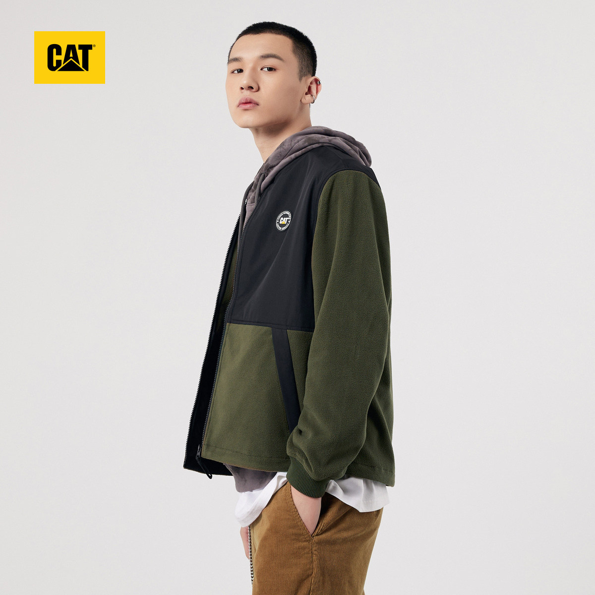 CAT卡特秋冬款男士户外休闲时尚拼接摇粒绒棒球风单夹克外套,淘宝优惠券,粉丝福利购,淘宝优惠卷