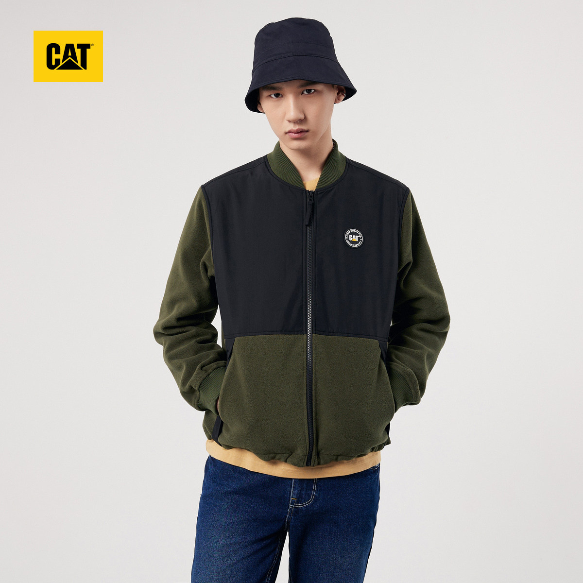 CAT卡特秋冬款男士户外休闲时尚拼接摇粒绒棒球风单夹克外套,淘宝优惠券,粉丝福利购,淘宝优惠卷