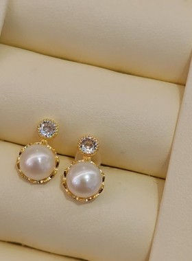 香港壹刻珠宝天然淡水珍珠简约小水钻耳钉一对 配专柜礼盒+礼袋