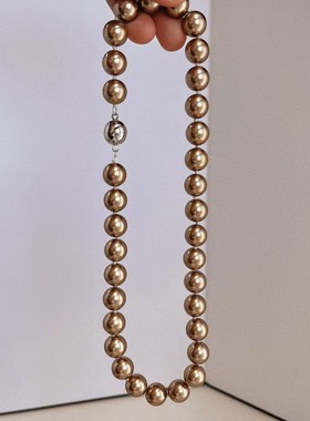 香港壹刻珠宝进口南洋10mm大贝珠南洋浓金果项链配有专柜礼盒礼袋