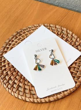 香港壹刻珠宝纯银s925对称七彩六石爱心耳饰 约1.72g配专柜礼盒