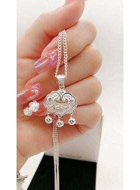 香港购 正生银饰 平安长命锁 长度15寸寓意好送妈妈送女友送闺蜜