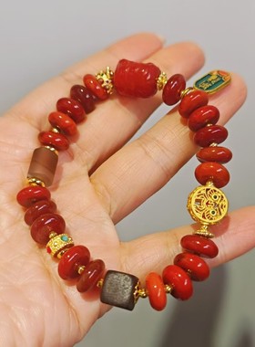 香港壹刻珠宝南红招财珐琅转运手串配专柜礼盒+礼袋