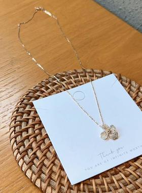 香港壹刻珠宝纯银s925精工镶嵌四叶花项链 约2.49g配专柜礼盒礼袋