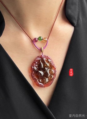 和嘉裕老矿橘粉西瓜碧玺吊坠收藏级精雕葫芦如意佛对牌首饰正品女