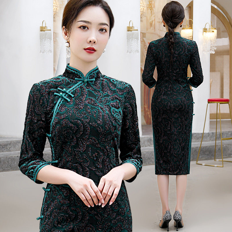 春季新款修身旗袍气质优雅显连衣裙 淑女记旗袍