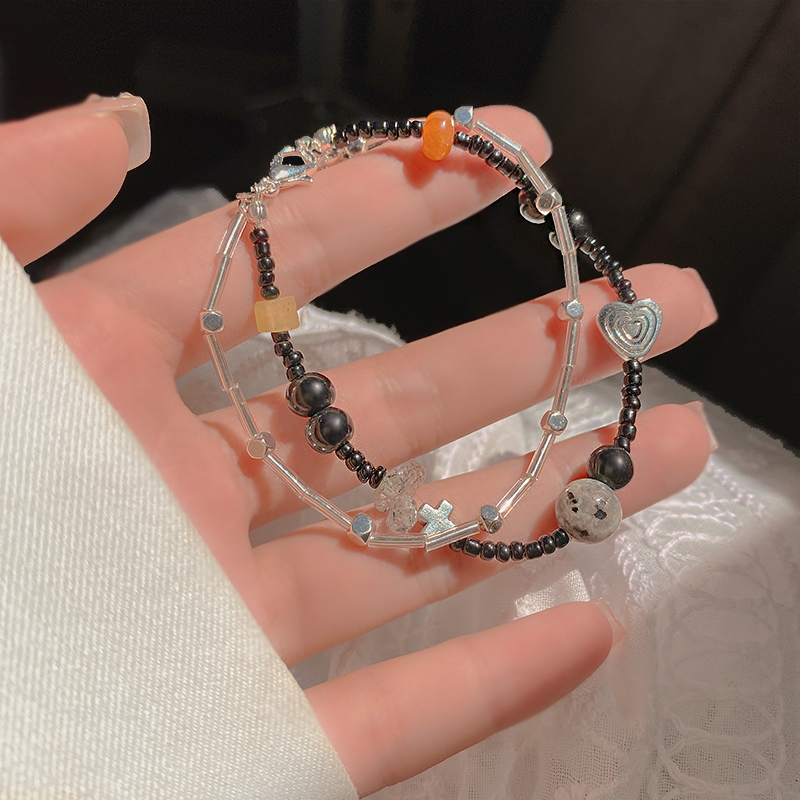 复古双层爱心串珠女夏ins小众手链 瑾年手链