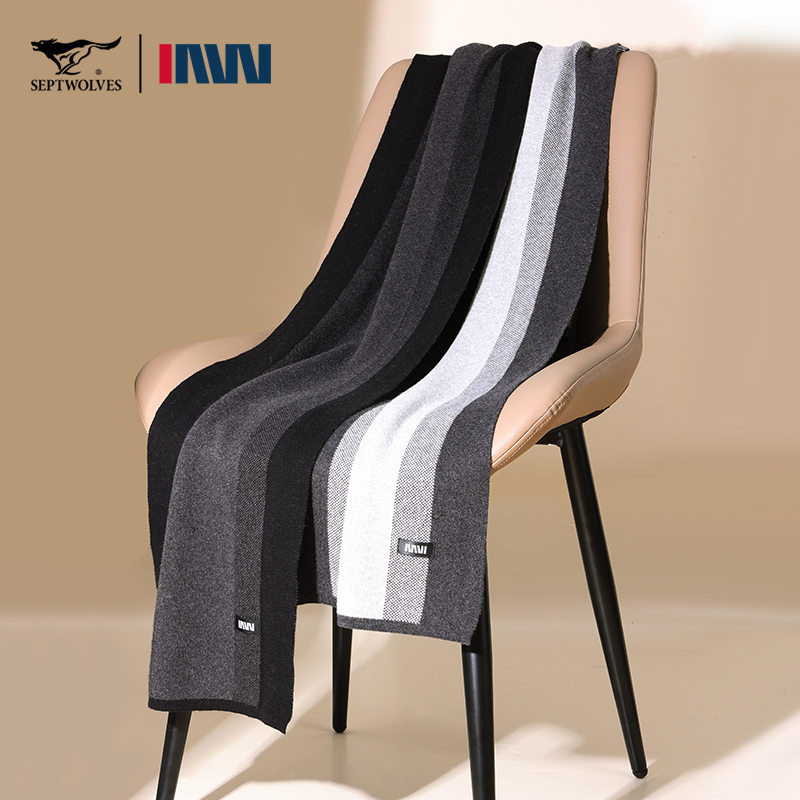 七匹狼IAW系列羊绒围巾男士冬季送男友爸爸礼物高档礼盒保暖围脖