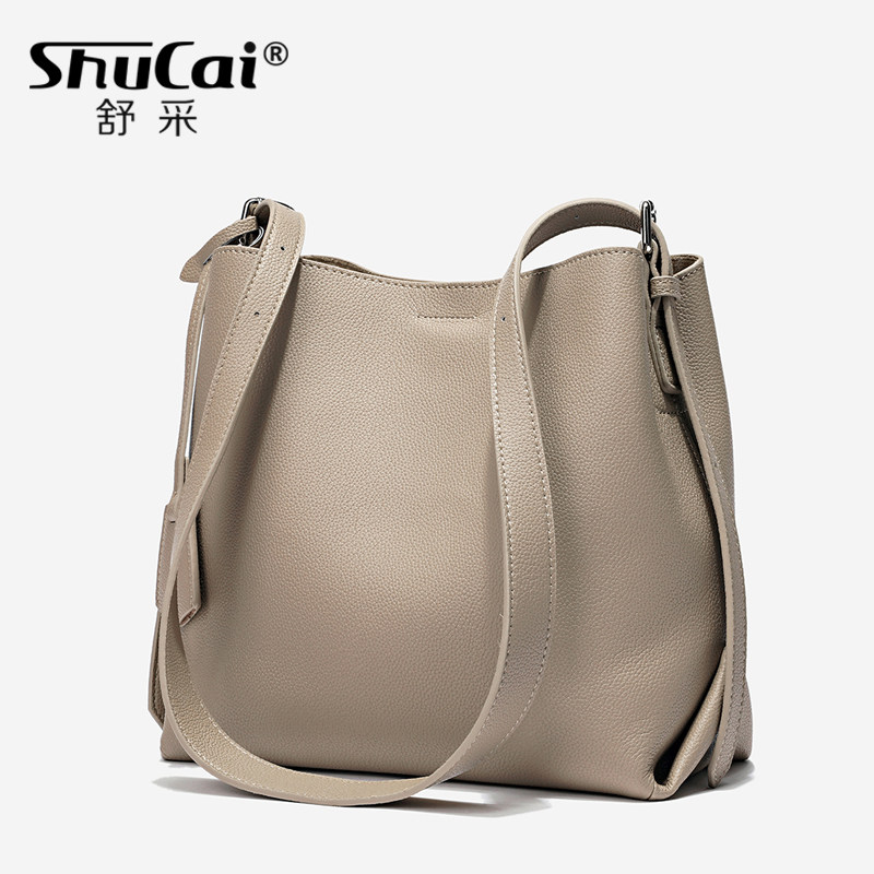 真皮2020新款潮韩版高级感水桶包 舒采女士包袋