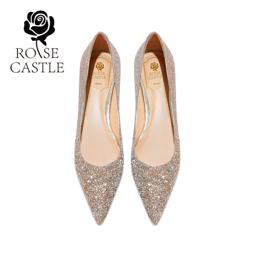 rose castle平底婚鞋女不累脚孕妇新娘鞋日常两穿主婚纱水晶单鞋 - 图0