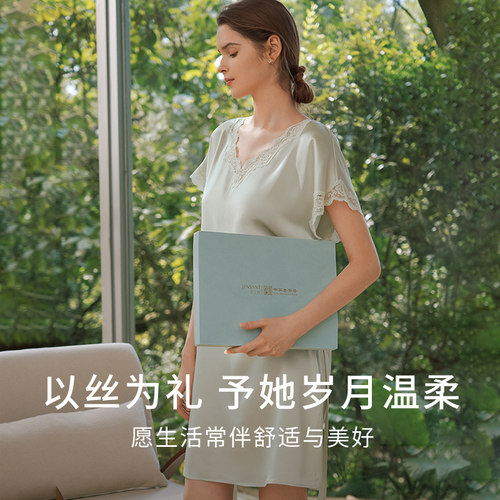19姆米重磅真丝睡裙女金三塔100%桑蚕丝蕾丝新款宽松舒适送礼睡衣 - 图0