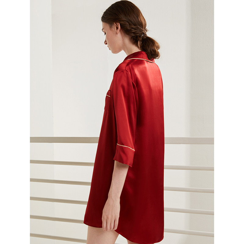 金三塔衬衫式女100%桑蚕丝性感睡裙 金三塔浙江睡裙