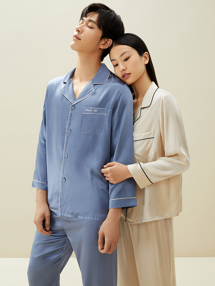 金三塔情侣男女100%桑蚕丝春睡衣 金三塔浙江睡衣/家居服套装