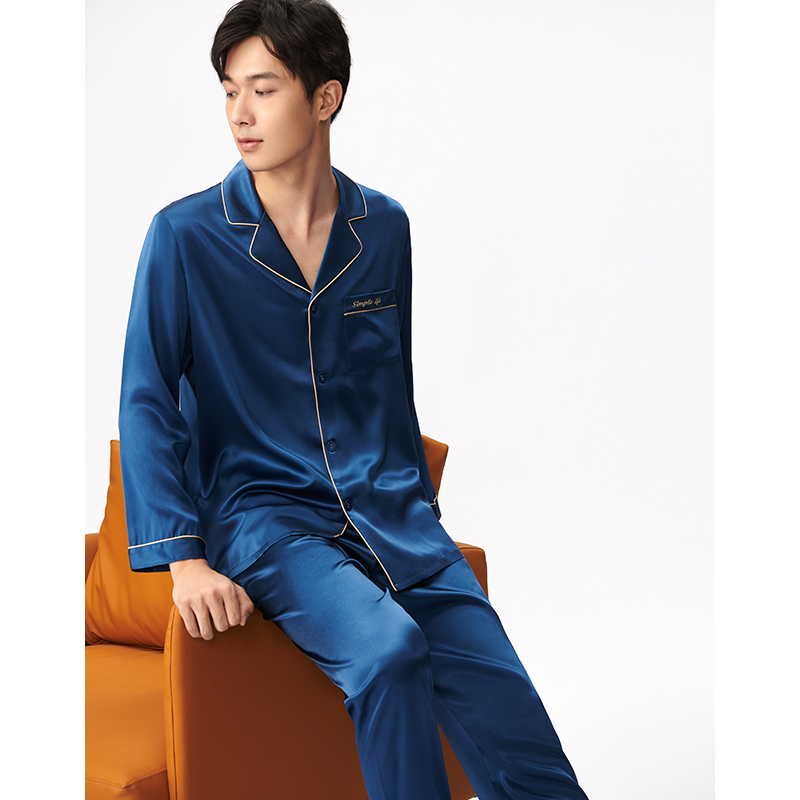 金三塔两件套男100%桑蚕丝长袖睡衣 金三塔浙江睡衣/家居服套装