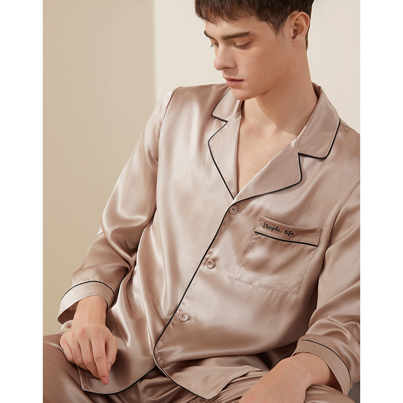 金三塔两件套男100%桑蚕丝长袖睡衣 金三塔浙江睡衣/家居服套装